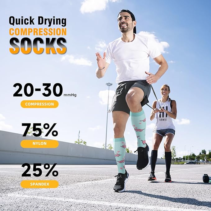 cerpite Compression Socks for Women & Men 6 Pairs Knee High Compression Socks 20-30 mmhg Best for Running,Nurse,Travel