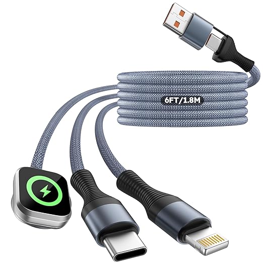 Cruise Essentials 2026, 3 in 2 Multi Charging Cable for iPhone Watch Charger/iPhone 17/IP, iWatch Charger, Travel Camping Essentials Compatible with iWatch 11-2/Ultra/iPhone 17-8,Car (6FT, Gray)