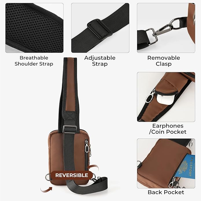 BROADREAM Sling Bag, Crossbody Bag with Anti-Theft Lock Zipper, RFID Blocking & Water Resistant for Travel Work Sport