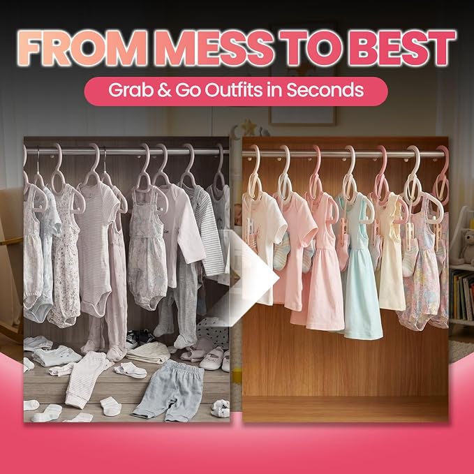 PHOBA Premium Baby Clothes and Pants Clips 48 Pack, Modern Non-Slip Hanger Clips for Nursery Organization, Space-Saving Slim Design for Toddler Laundry, Socks, and Travel, Beige and White Mix.