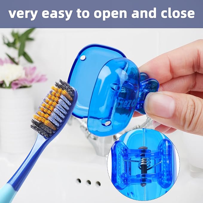 Hxezoc 4 Pack Travel Toothbrush Head Covers Portable Toothbrush Protector Cap Brush Pod Case Protective Plastic Clip for Household Travel, Camping, Bathroom, School, Business