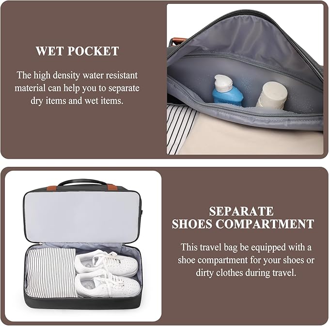 Weekender Bags for Women,Personal Item Travel Bag with Shoes Compartment,Overnight Travel Duffel Bag with Toiletry Bag