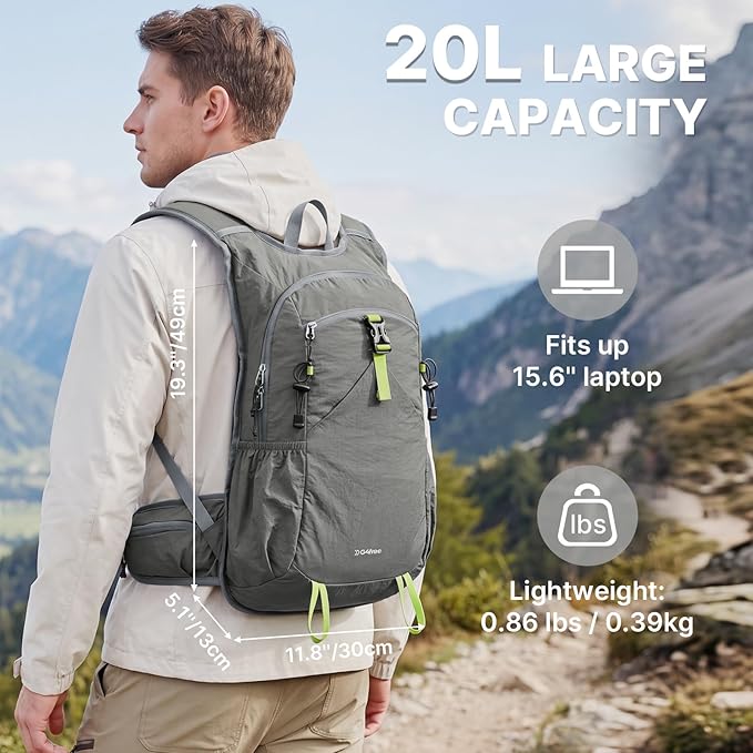 G4Free 20L Hiking Backpack with Waist Strap for Women Men, Lightweight Waterproof Daypack for Travel Camping Outdoor, Grey