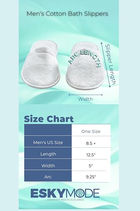ESKYMODE Men's Cotton Bath Slippers, Terry Cloth Travel Hotel Slippers for Men