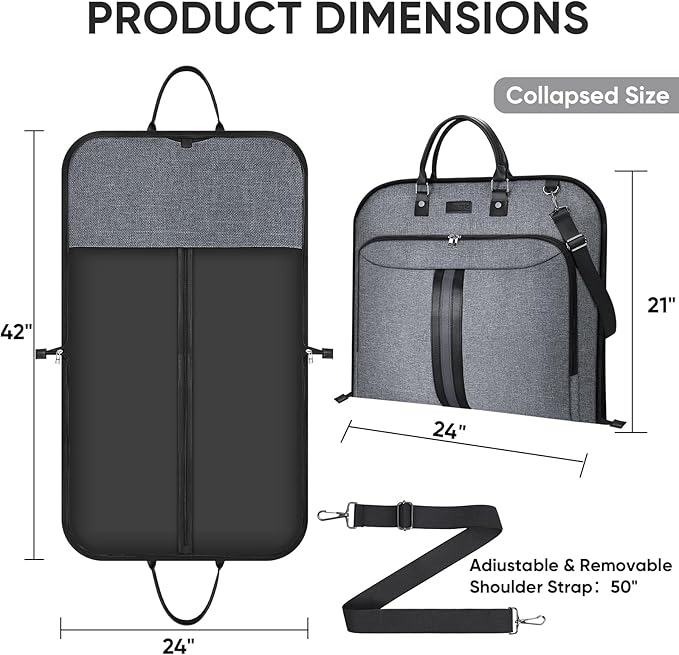 BALEINE Travel Garment Bag, Travel Suit Bag for Men, Water Resistant Carry on Garment Bag for Hanging Clothes, Garment Duffel Bag for Travel Business (Grey)