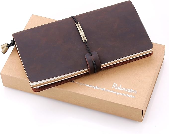 Robrasim Leather Writing Journal Notebook Refillable, Handmade Travelers Notebook for Men & Women, Perfect for Writing, Gifts, Travelers, Standard Size 8.5" x 4.5" Inches - Coffee