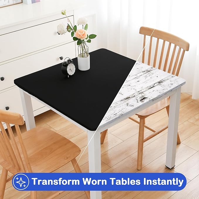 Wolkemer 2 Pack 3 Foot Black Fitted Tablecloth 36x36 Inch Square Elastic Edges Table Cloth, Spandex Stretch Table Cover with Machine Washable Fabric for Wedding Party Picnic Dining Indoor Outdoor