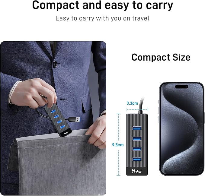 USB 3.0 Hub Long Cable 10FT, 4 Port USB Extension Data Cable USB Dock Extender for Desktop PC Laptop Mac, Windows, 5Gbps