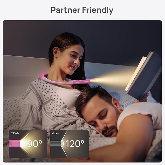 TROND LED Neck Reading Light, 3 Color 3 Brightness Book Light for Reading in Bed, 1000mAh Rechargeable Lamp, Flexible Arm with Outdoor Warning Lamp, Eye-Caring for Crochet, Travel, Book Lovers Gifts