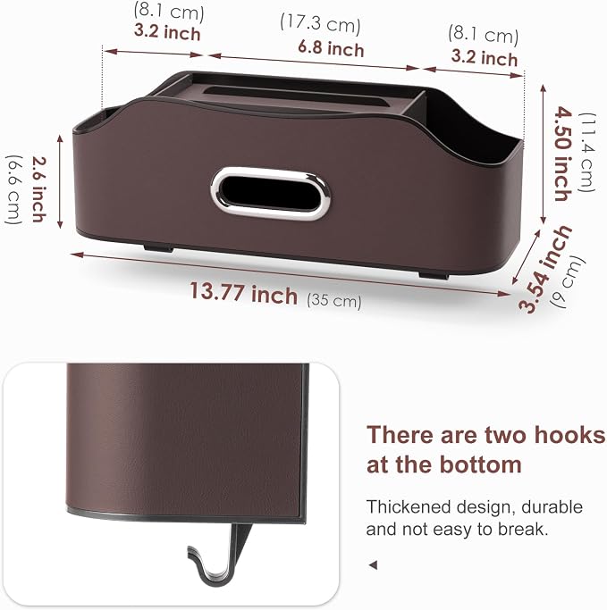 Back Seat Cup Holder for Car – Multifunctional Seat Back Organizer with Drink Holders, Tissue Box Storage & Hooks, Fits Headrest for Auto. (Brown)