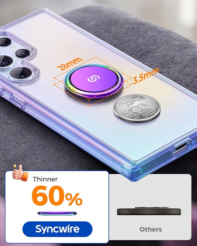 Syncwire Adhesive Phone Ring Holder Stand, 360° Rotation Cell Phone Finger Ring Kickstand, Polished Metal Phone Grip for Smartphones-Aurora Gradient