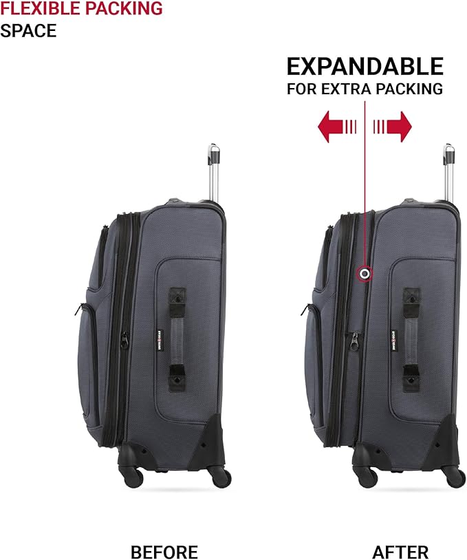 SWISSGEAR Sion Softside Expandable Spinner Luggage Durable Lightweight Travel Suitcase, Dark Grey, 2-Piece Set (Carry-On/Medium)