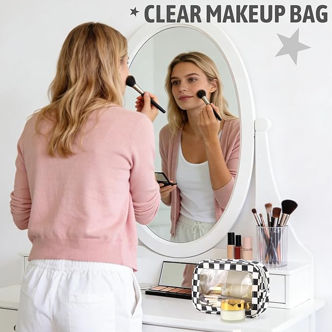 YOPCDJ 3PCS Clear Toiletry Bag,TSA Approved Travel Makeup Pouch with Zipper for Cosmetics and Toiletries，Diaper Bag Organizer Pouch Set,Women's Purse Organizer and Clear Car Bag