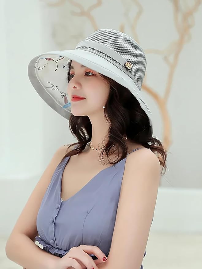 Summer Mesh Sun Hats for Women UV Protection Wide Brim Packable Beach Bucket Hat