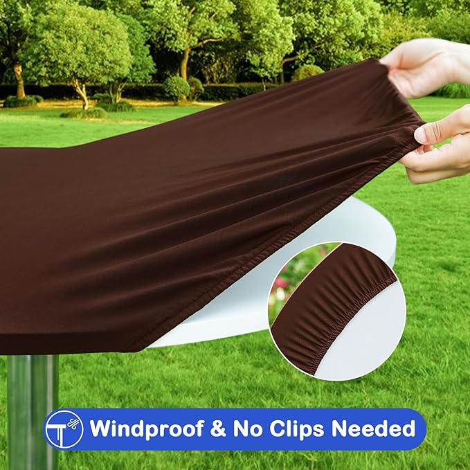 Wolkemer 4 Pack 2 Foot Brown Fitted Tablecloth 24 Inch Round Elastic Edges Table Cloth, Spandex Stretch Table Cover with Machine Washable Fabric for Wedding Party Picnic Dining Indoor Outdoor