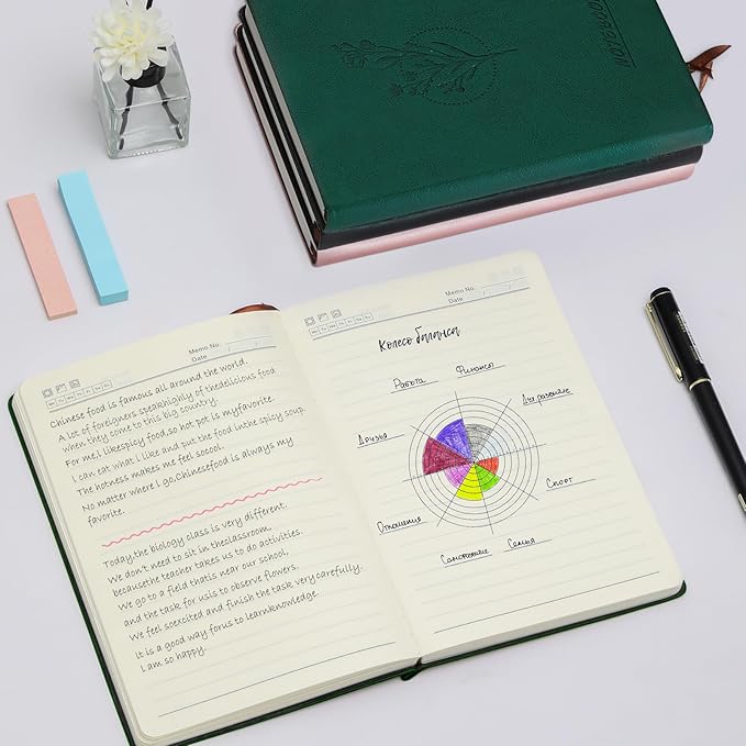 Fetinar Aesthetic Lined Journal Notebook for Women,300 Pages Softcover Leather Lined Journal Notebook,300 Pages Daily Journal, College Ruled Notebook for Work School, Note Taking 5.75''X8.38'' Green