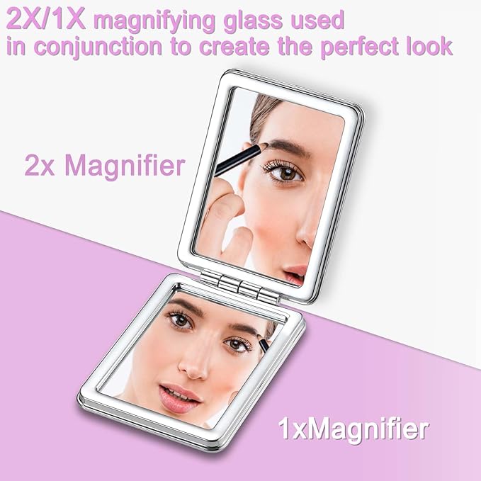 Pocket Mirror, Small Travel Mirror with Magnification, Portable Double-Sided Magnifying Cosmetic Mirror for Daily (Glittering)