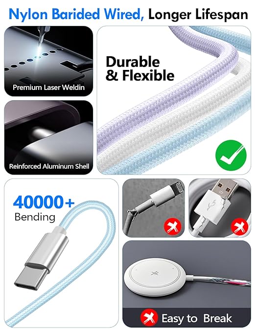 Travel Essentials for Apple Watch Charger,iPhone Charger,3 in 2 Type C/Lightning/Magnetic Travel Charging Cable,Portable Multi Charging Cable for Apple Watch, iPhone 17‑11,Samsung S26,Car,iPad-5FT
