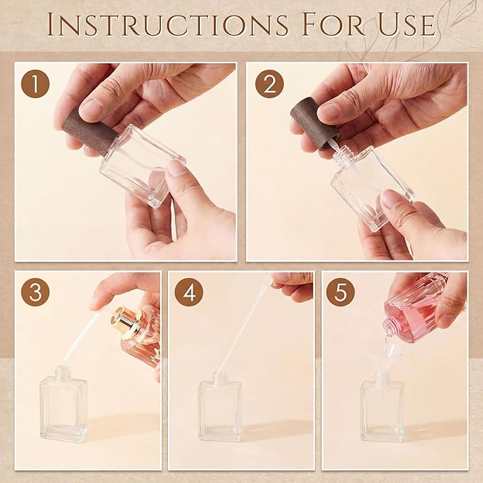 Domensi 30 Pcs 10/15/30/50 ml Glass Perfume Bottles Mini Glass Empty Spray Atomizer Bottles Bulk Refillable Perfume Dispenser Container with Pump Tool for Travel Skin Care (30 ml,Dark Woddy Color)