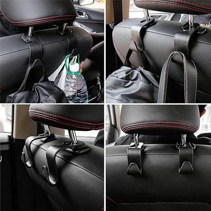 8sanlione Car Back Seat Headrest Hooks, 4PCS Vehicle Backseat Storage Organizer Hanger, Auto Headrest Hidden Hook Universal for Handbag Purse Backpacks Bags and Groceries (Light Pink)