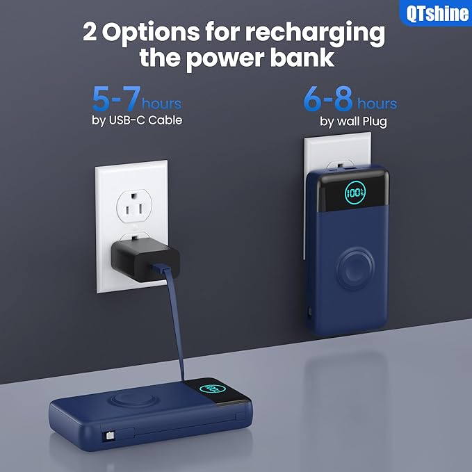 Portable Charger for iPhone, 40800mAh Power Bank with Built-in Cables & AC Wall Plug, 5 Outputs USB C Fast Charging External Battery Pack for iPhone 17/16/15/14, Android, Travel Essential (Blue)