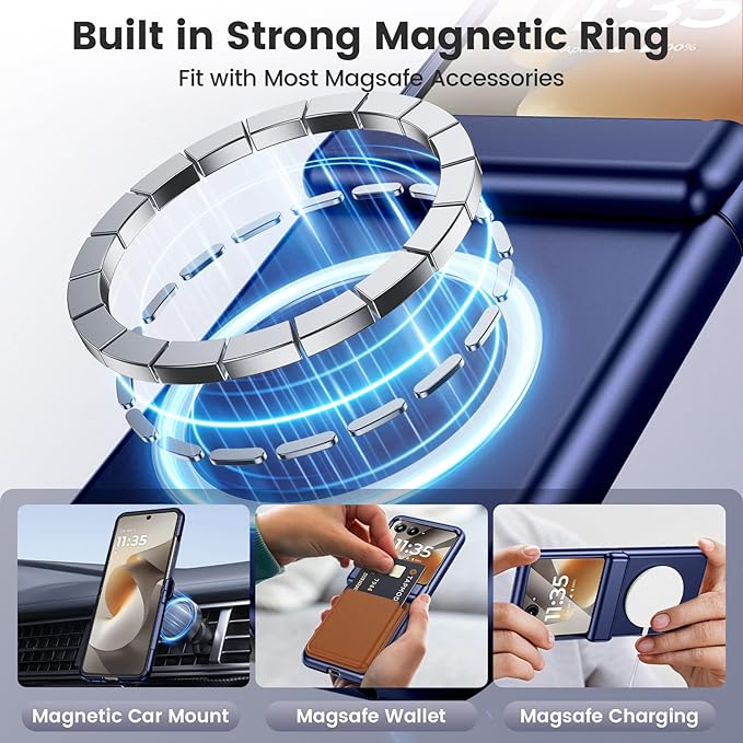 Magnetic for Motorola Razr 2026/2025/2024 Case with Screen Protector[Anti-Scratch][Compatible with MagSafe] Hinge Protection Full Body Shockproof Phone Case for Moto Razr 2026/2025/2024 (Blue)