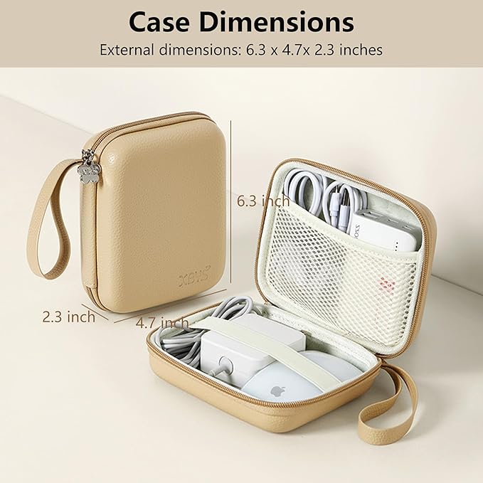 Charger Case for Macbook, Portable Tech Electronic Organizer Bag, Small Travel Storage Pouch for Laptop Accessories, MacBook Power Adapter, Charging Cords, USB Drives (Light Khaki, L)
