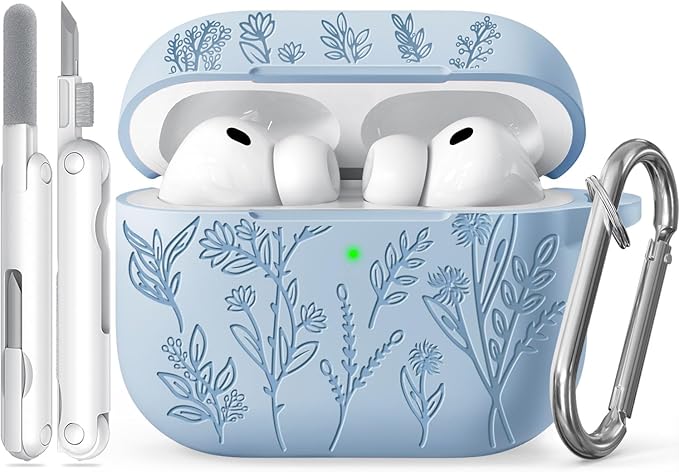 Ekoonpft for Airpods Pro 3 Case, Flower Engraved Cases for Apple AirPods Pro 3rd Generation 2025, Soft Silicone Cover for Men Women Girly with Cleaning Kit & Keychain, Anti-Scratch, Shockproof