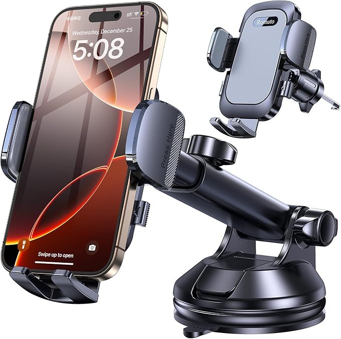 Romuto Phone Holders for Your Car Phone Holder Mount【Super Suction】 Cell Phone Mount for Car Accessories for Women Men Windshield/Vent/Dash Truck Stand Desk Mount Clamp Holder for iPhone Samsung