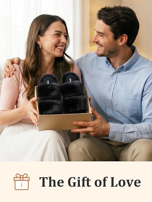 FamilyFairy Women's Fluffy Faux Fur Slippers Comfy Open Toe Two Band Slides with Fleece Lining and Rubber Sole