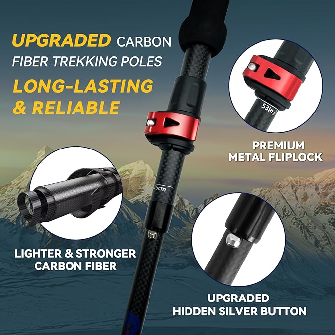 Carbon Fiber Trekking Poles - Lightweight Collapsible Hiking Poles, 2 PCS Nordic Hiking Sticks for Travel, Backpacking Walking Sticks for Men, Women, Seniors with Cork Grip & Quick-Lock System