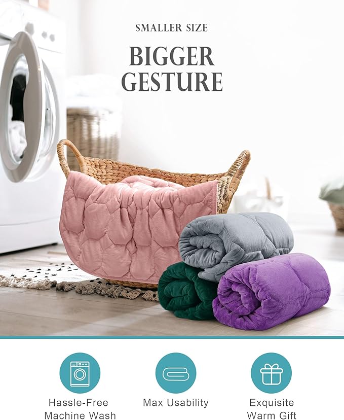 Cottonblue Weighted Lap Blanket Pad 5 lbs 29" x 33", Cozy Luxury Crystal Velvet Weighted Blanket for Adults Teens, Small Weighted Blanket Throw All Season for Travel Relaxation Sleeping, Dull Pink