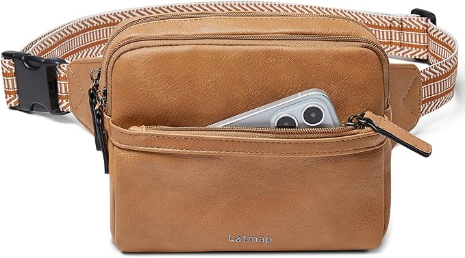 LATMAP 3L Fanny Packs Belt Bag for Women Small Everywhere Crossbody Bag Waist Packs Faux Leather Sling Chest Travel Purse