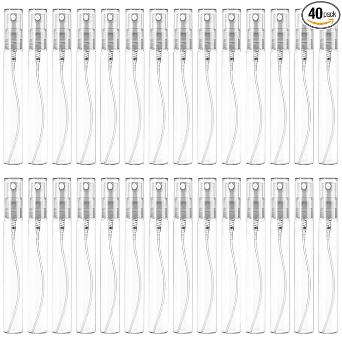 Mini Spray Bottle 10ml, Refillable Glass Spray Bottle, Glass Bottle Atomizer, Perfume Mouthwash Atomizer for Cleaning Refillable Container for Travel, Essential Oils, Perfume 40 Pcs, 10ml