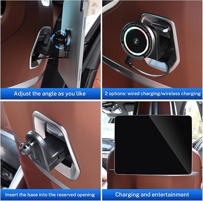 for BMW X5 X6 G05 G06 G60 G45 Tablet Holder Strong Magnetic Attraction/Gravity Clamp ipad Car Holder Back Seat Road Trip Essentials (Strong Magnetic + Wireless Charging + Light)