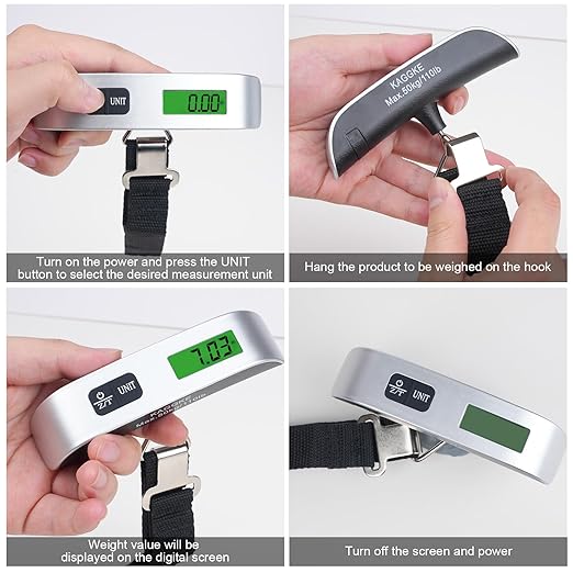 2 Colors Travel Digital Luggage Scale - Portable Baggage Scale - Suitcases Weight Scales - Ideal for Travel Scale Luggage Weight - 110LB/50KG, Includes Battery - Temperature Display Hanging Scales