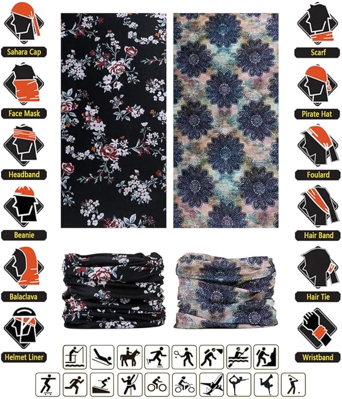 VANCROWN Headband Neck Gaiter Head Wrap Headwear Face Mask Magic Scarf Bandana for Men and Women