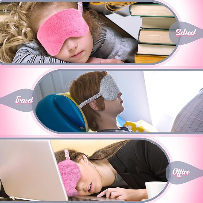 Cuffbow 6 Pack Plush Sleep Mask Set, Cute Plush Eye Masks for Sleeping, Soft Comfortable Travel Nap Blindfold, Sleepover Party Favors for Women(Simplicity,Pure)