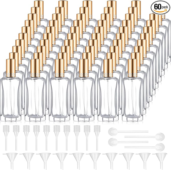 Domensi 60 Pcs 10/15/20/30 ml Perfume Travel Refillable Glass Bottles Spray Bottle Perfume Atomizer for Cologne Dispenser Leak-proof Fragrance Bottles Atomizer Pump Kit (30 ml,Gold)