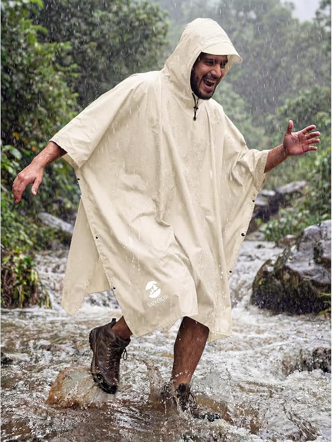SaphiRose Hooded Rain Poncho Waterproof Raincoat Jacket for Men Women Adults