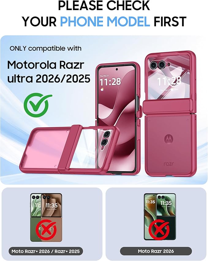 for Motorola Razr Ultra 2026 Case/Razr Ultra 2025 Case with Hinge Protection, Screen Protector, Skin Feel Translucent Frosted, Shockproof Slim Cover for Razr Ultra 2026/2025 -Rose Red