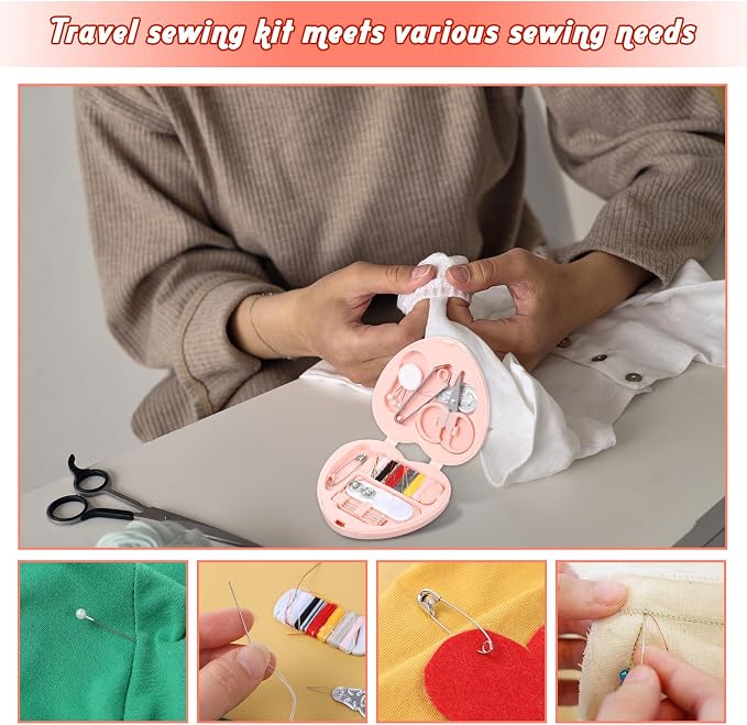 2 Pcs Travel Sewing Kit Mini Sewing Kit Portable Handheld Machine Travel Size Professional Portable Needle and Thread Kits Mini Heart Shaped Essentials Materials with Scissors, Threads, Needles