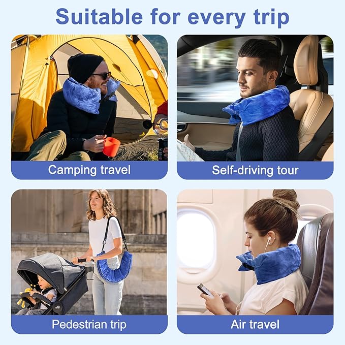 2Pack Stuffable Travel Pillow for Extra Luggage, Velvet Travel Neck Pillow with Adjustable Neck Size, Fits About 6 T-Shirts Travel Essentials Multifunctional Sleeping Rest Cushion(Blue)
