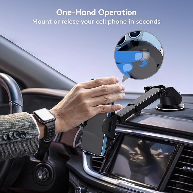 Car Phone Holder Mount, [Strong Suction Cup] [Military Grade Durable] for Windshield and Dashboard, Adjustable Long Arm Compatible with iPhone 17 16 15 14 Pro Max and All Smartphones,Black