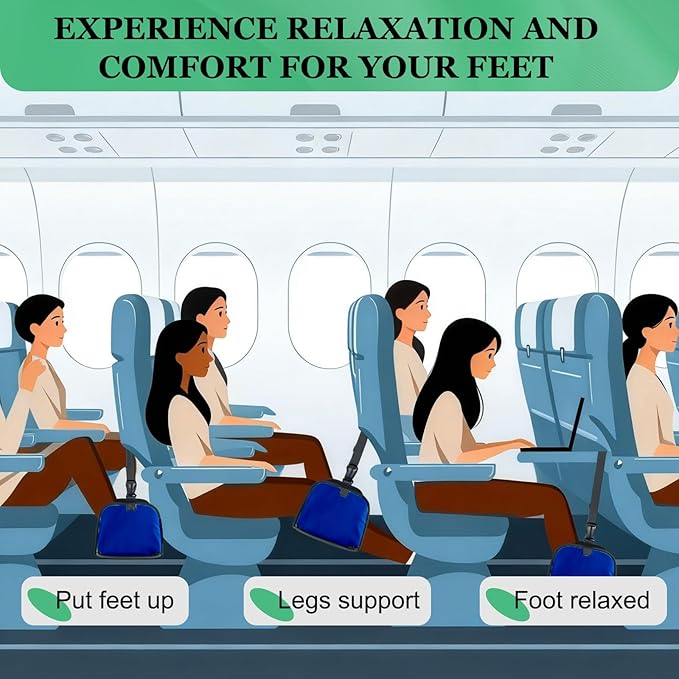 PATIKIL Airplane Footrest, 2 Pack Adjustable Foot Hammock with Hooks Foldable Memory Foam Footstool to Relax Feet Long Flight Airplane Travel Essentials for Under Desk, Dark Blue, Rose
