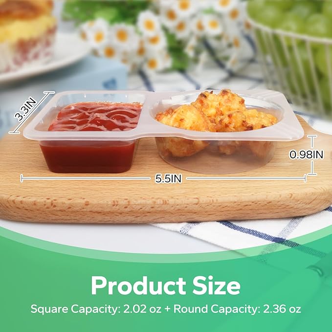 20 Pcs Reusable Snack Containers with Lids, Double Compartment for Sauces, Small Snacks & Tiny Parts, Portable for On-the-Go Meals, School and Office