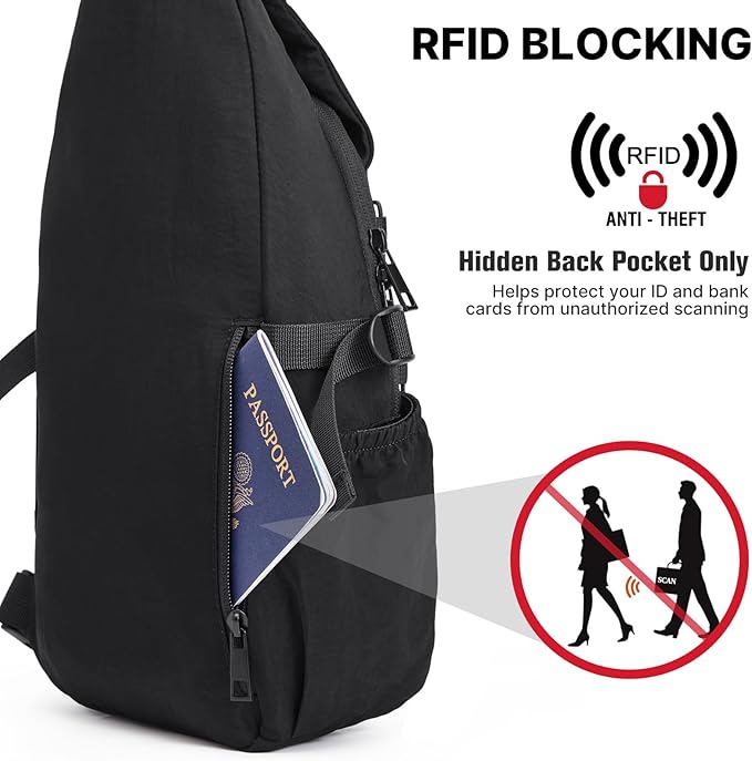G4Free Sling Bag for Men Women, RFID Blocking Crossbody Bags, Hiking Daypacks Small Sling Backpack Chest Shoulder Bag Travel - Black