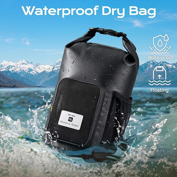 20L Waterproof Dry Bag with Bottle Holder & Mesh Pocket, 500D PVC Tarpaulin Roll Top Dry Sack with Inner Waterproof Adsorption Film, Large Dry Storage Bag for Kayaking, Camping, Beach, Boating