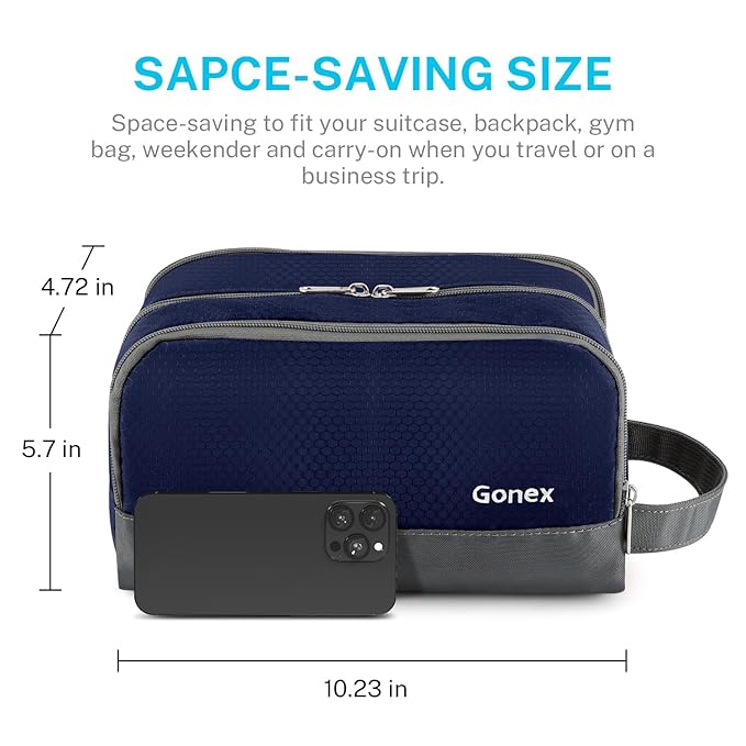 Gonex Travel Toiletry Bag Nylon, Shaving Bag Toiletry Organizer Deep Blue