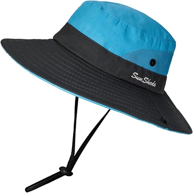 Women's Summer Sun-Hat Ponytail - Outdoor UV-Protection Mesh Wide Brim Foldable Hat with Ponytail Hole